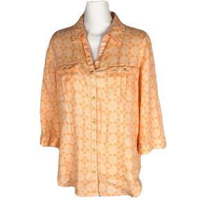 Chicos Women's Size 1‎ Beautiful Orange button Front  Linen blouse Shirt Top